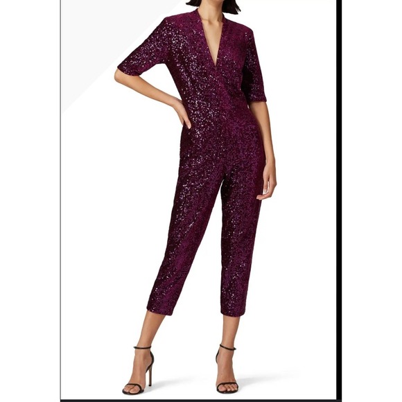 Amanda Uprichard Purple Sequin Jumpsuit  Party Glam Cocktail Women Size Large - Picture 1 of 10